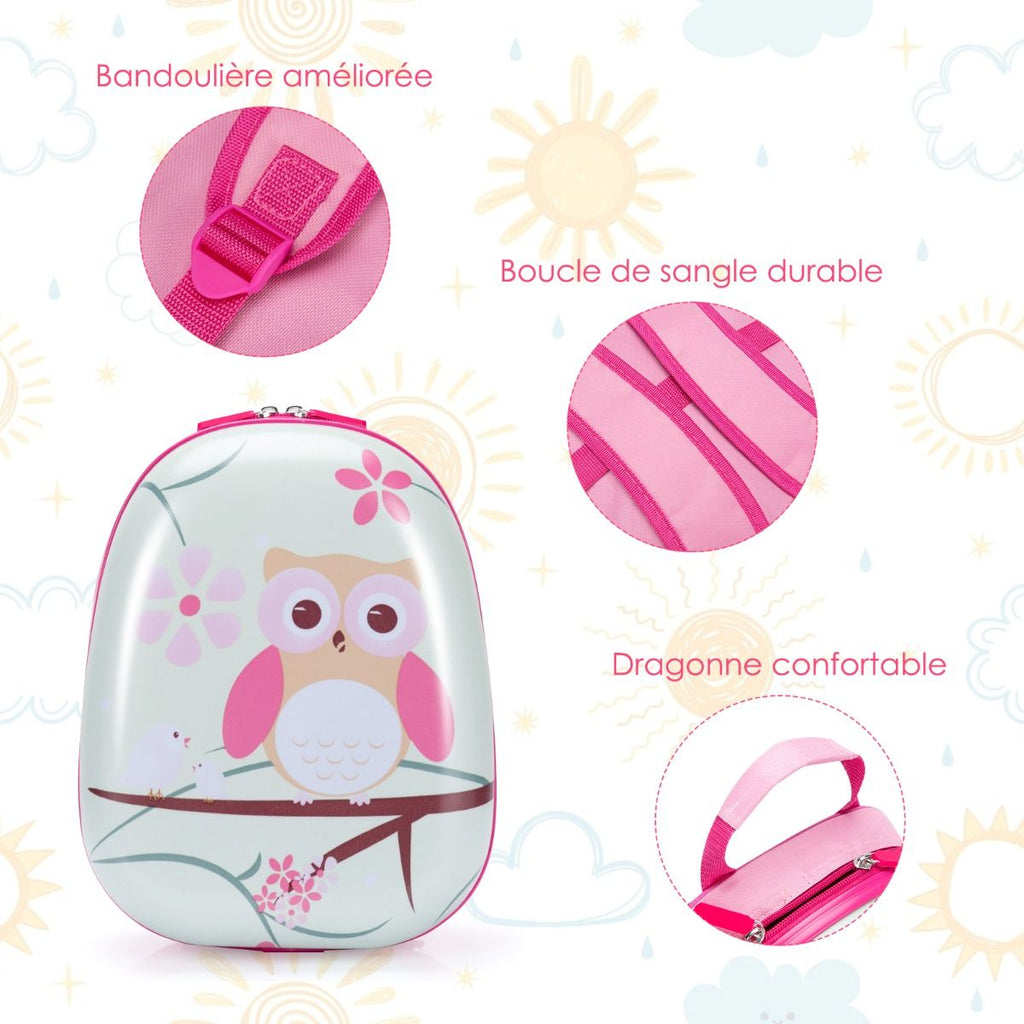 Valise Enfant + Sac À Dos Bagage Trolley À Roulettes Pour Enfant Motif Hibou En ABS Robuste
