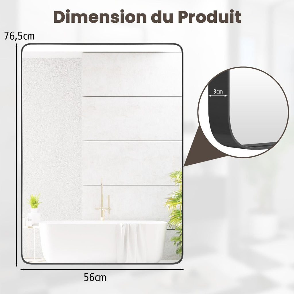 Miroir Mural 76,5X56Cm Pour Salle De Bain Miroir Mural De Courtoisie Rectangulaire Cadre En Métal Robuste Noir (Horizontal/Vertical)