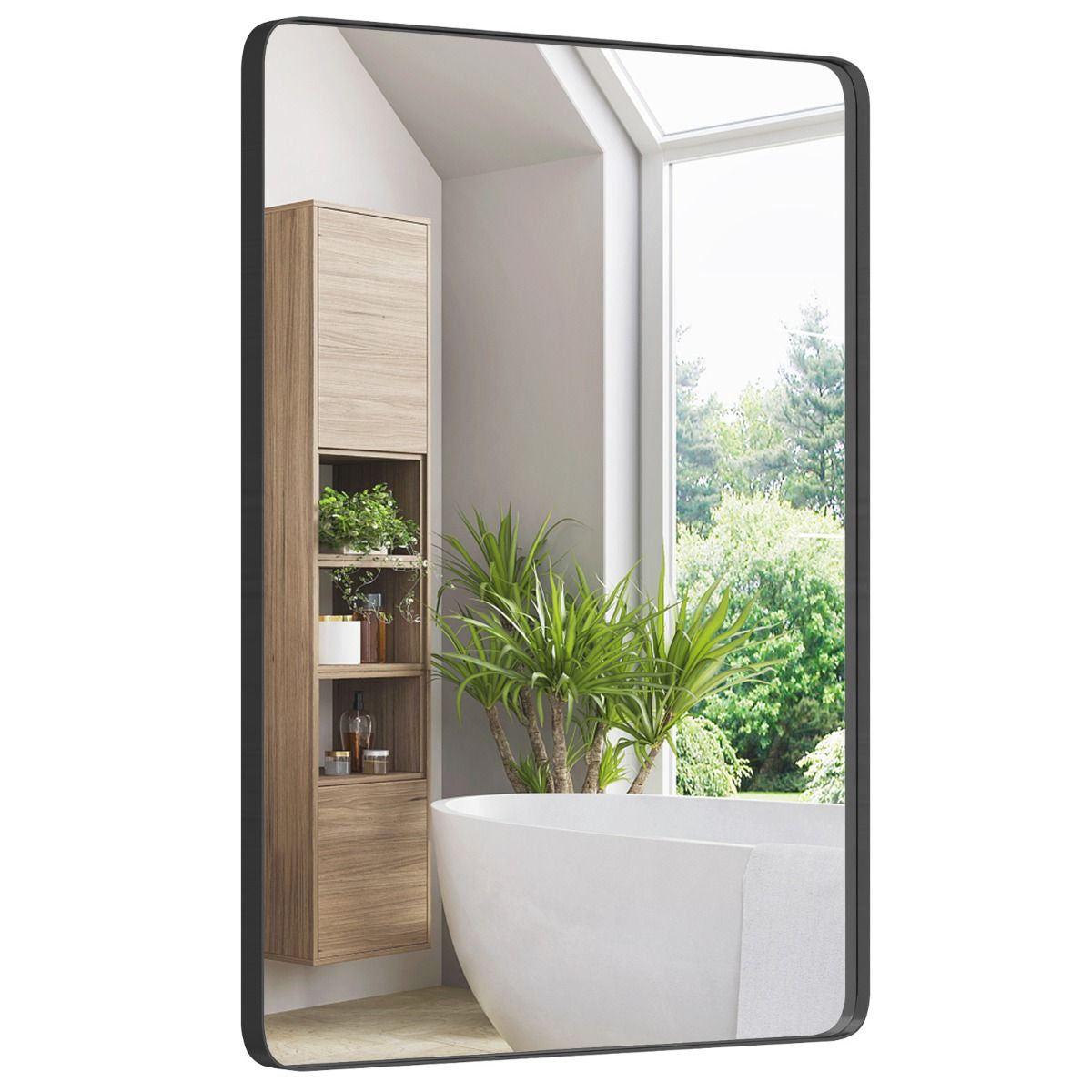 Miroir Mural 76,5X56Cm Pour Salle De Bain Miroir Mural De Courtoisie Rectangulaire Cadre En Métal Robuste Noir (Horizontal/Vertical)