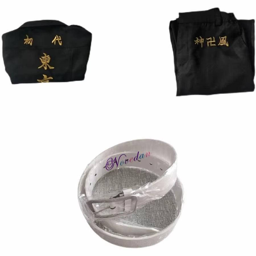 Ken Ryuguji Black Shirt Pants Embroidery Uniform Wig Anime Cosplay Costume Halloween Party Outfit for Women Men