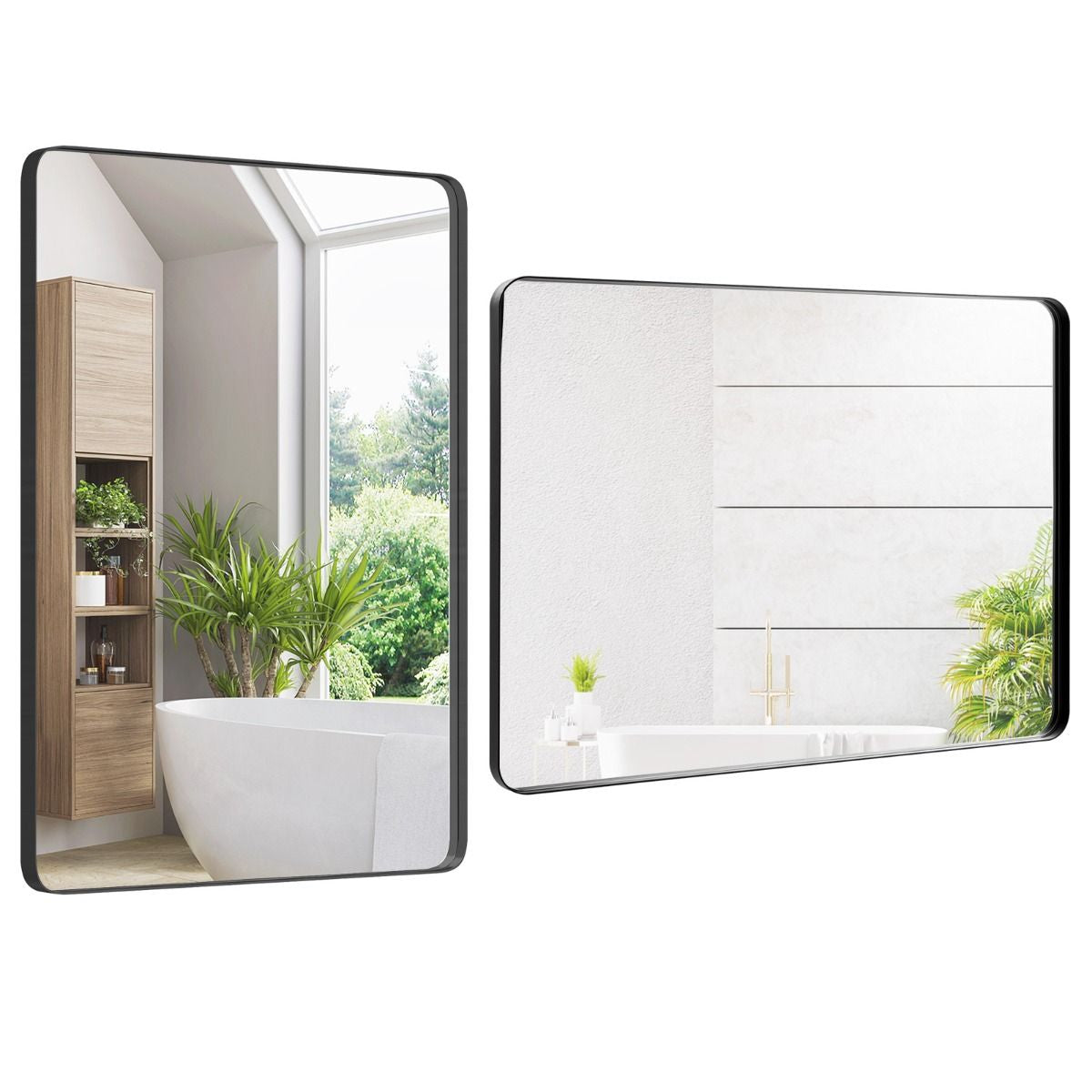 Miroir Mural 76,5X56Cm Pour Salle De Bain Miroir Mural De Courtoisie Rectangulaire Cadre En Métal Robuste Noir (Horizontal/Vertical)