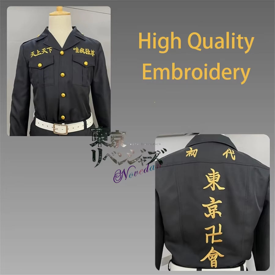 Ken Ryuguji Black Shirt Pants Embroidery Uniform Wig Anime Cosplay Costume Halloween Party Outfit for Women Men