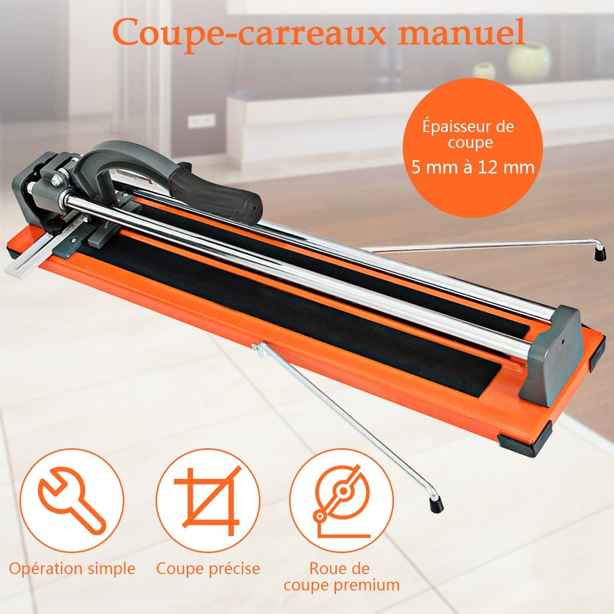 Coupe Carrelage Manuel Longueur De Coupe 610Mm Découpeuse En Céramique Épaisseur De Coupe 5-12Mm Angle Réglable 0°-60°