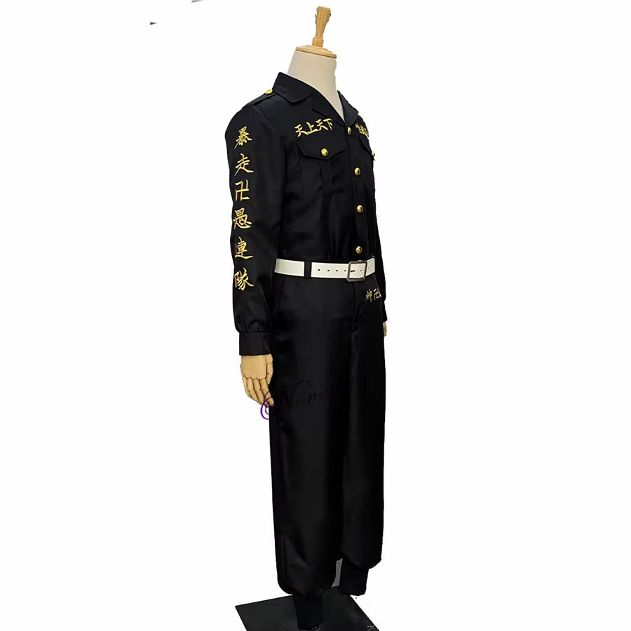 Ken Ryuguji Black Shirt Pants Embroidery Uniform Wig Anime Cosplay Costume Halloween Party Outfit for Women Men