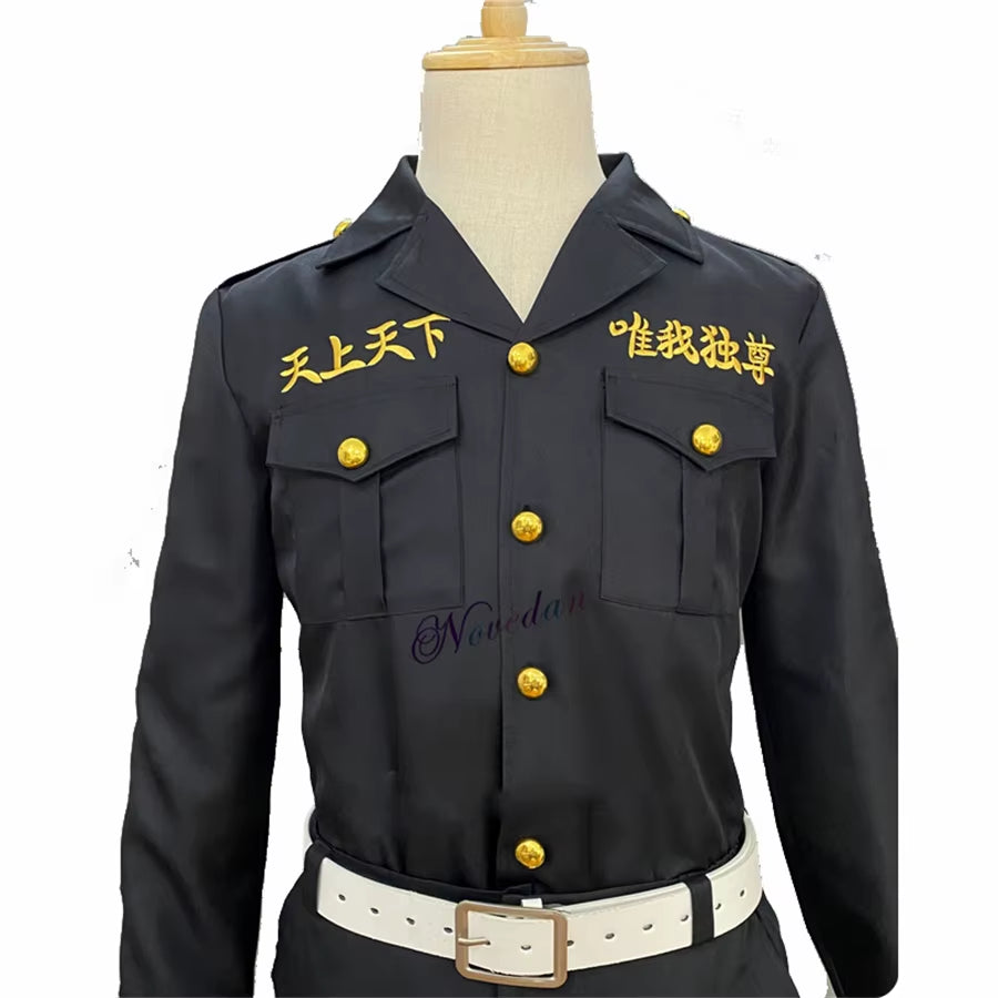 Ken Ryuguji Black Shirt Pants Embroidery Uniform Wig Anime Cosplay Costume Halloween Party Outfit for Women Men