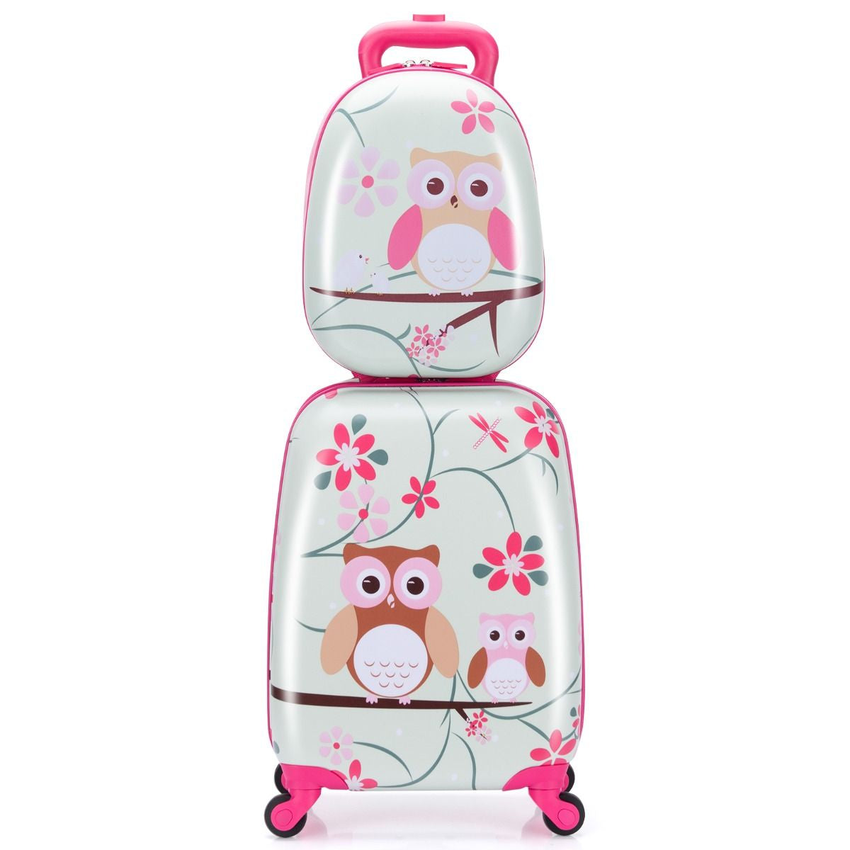 Valise Enfant + Sac À Dos Bagage Trolley À Roulettes Pour Enfant Motif Hibou En ABS Robuste