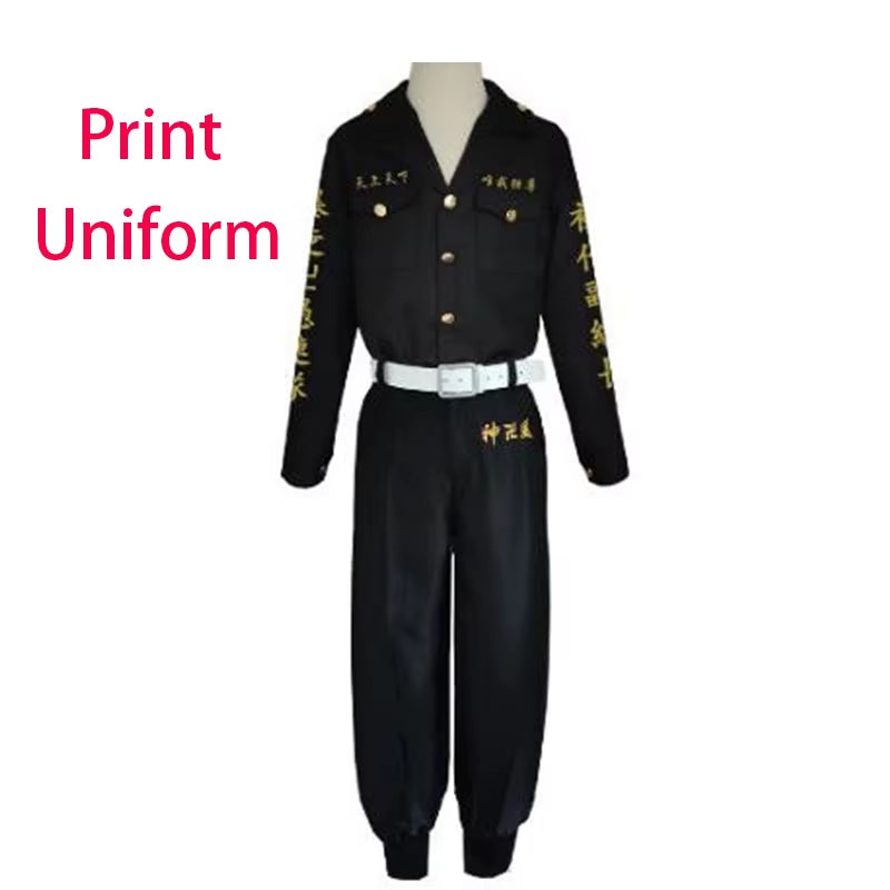 Ken Ryuguji Black Shirt Pants Embroidery Uniform Wig Anime Cosplay Costume Halloween Party Outfit for Women Men