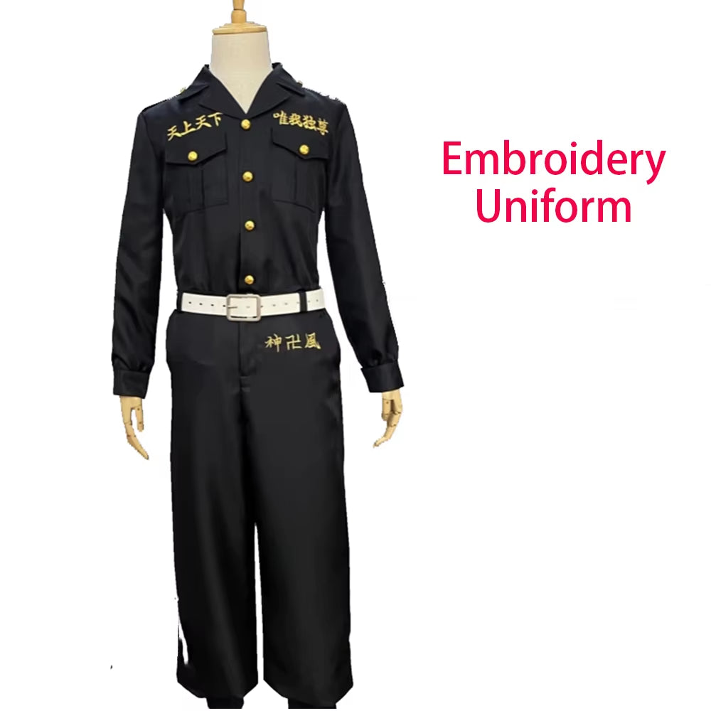 Ken Ryuguji Black Shirt Pants Embroidery Uniform Wig Anime Cosplay Costume Halloween Party Outfit for Women Men