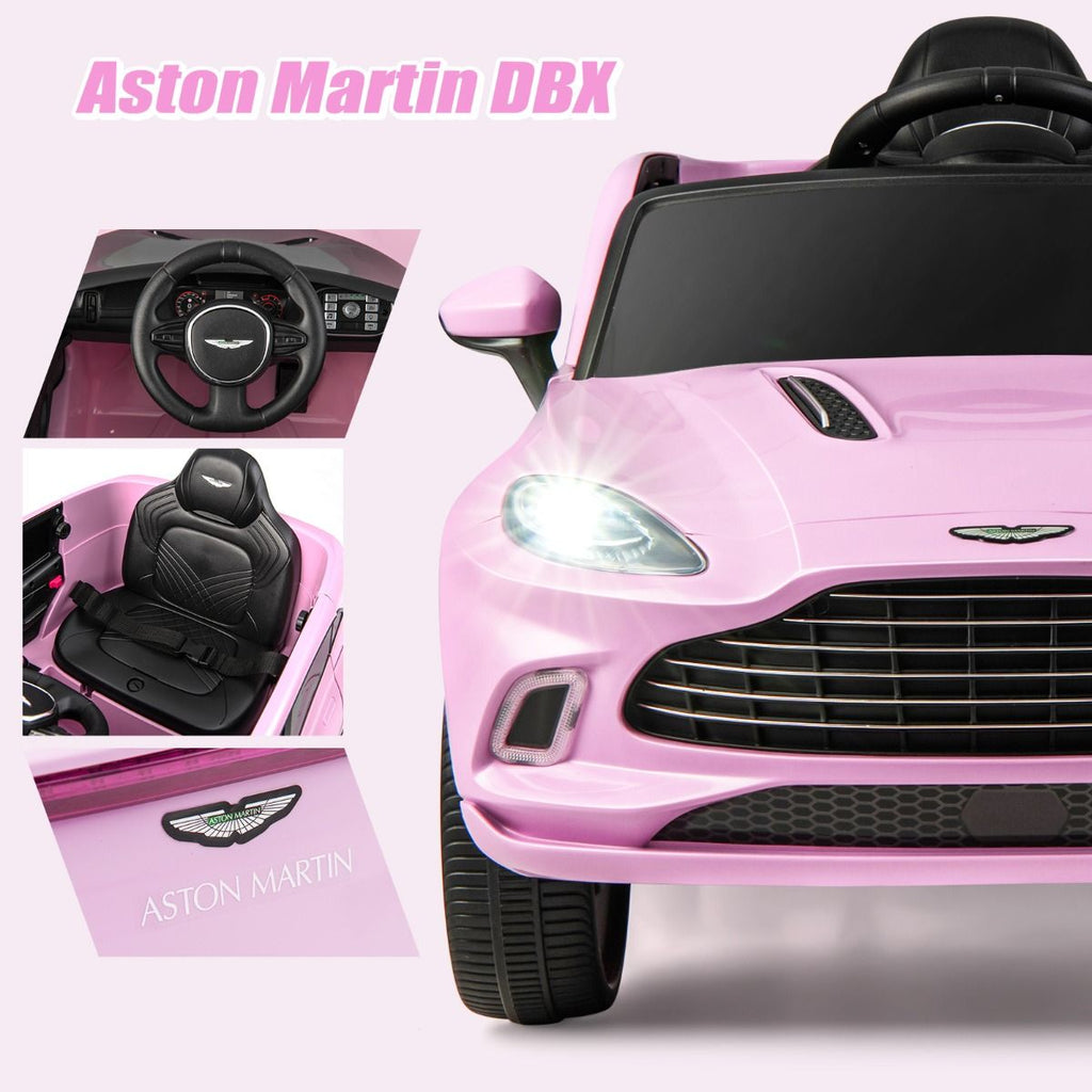 Aston Martin DBX Voiture Electrique 12V Enfants Avec Télécommande 2,4G Véhicule Moderne Avec Lumières LED Et Musique Pour 3-8 Ans Rose/Blanc