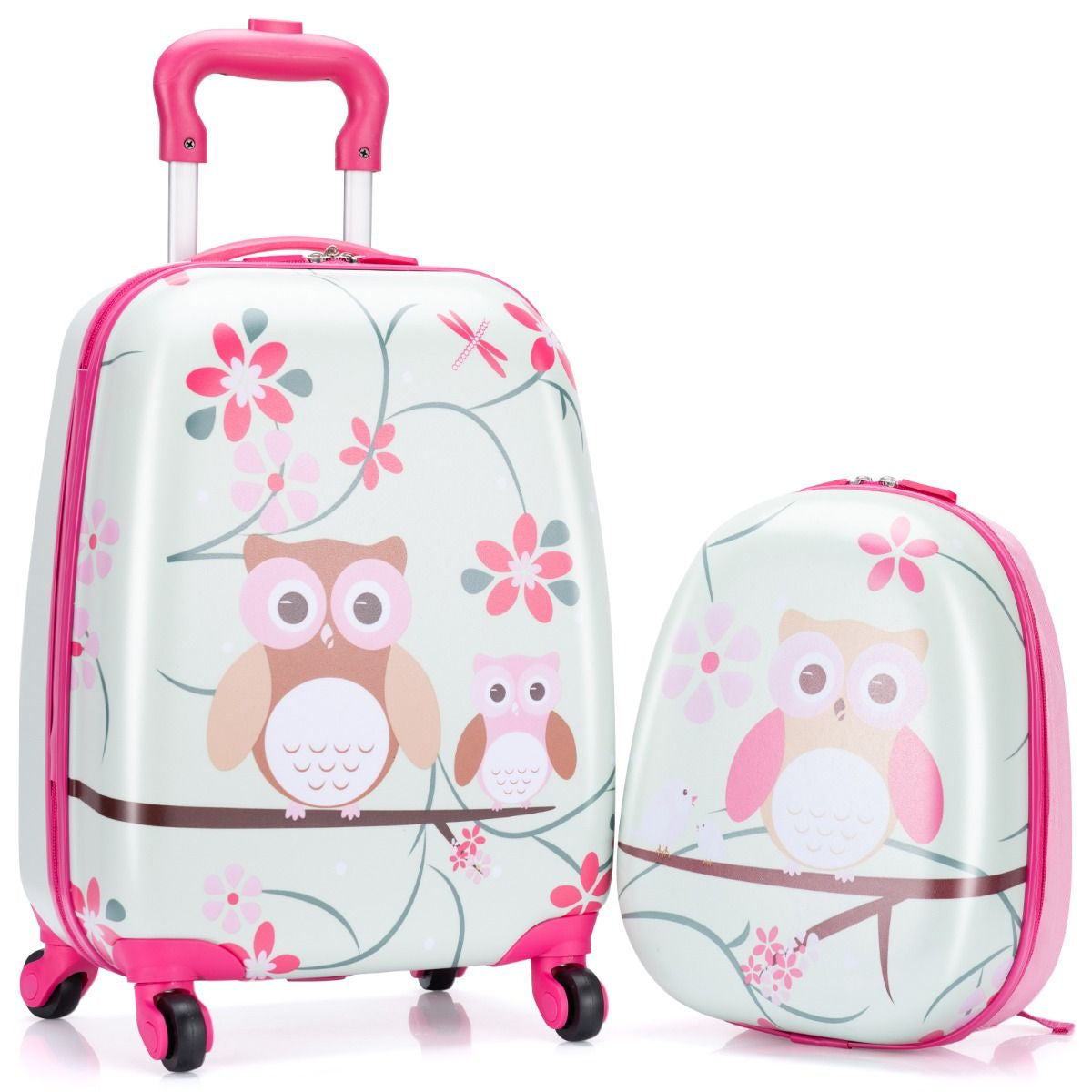 Valise Enfant + Sac À Dos Bagage Trolley À Roulettes Pour Enfant Motif Hibou En ABS Robuste