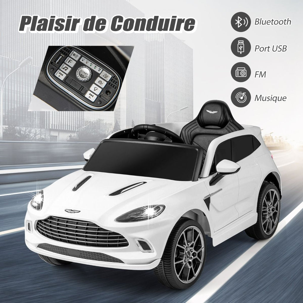 Aston Martin DBX Voiture Electrique 12V Enfants Avec Télécommande 2,4G Véhicule Moderne Avec Lumières LED Et Musique Pour 3-8 Ans Rose/Blanc