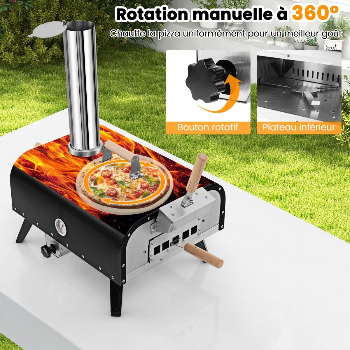 Four À Pizza Extérieur Portable En Acier Inoxydable Avec Pierre À Pizza De 30 Cm Poêle À Pizza À Granulés De Bois À 3 Couches